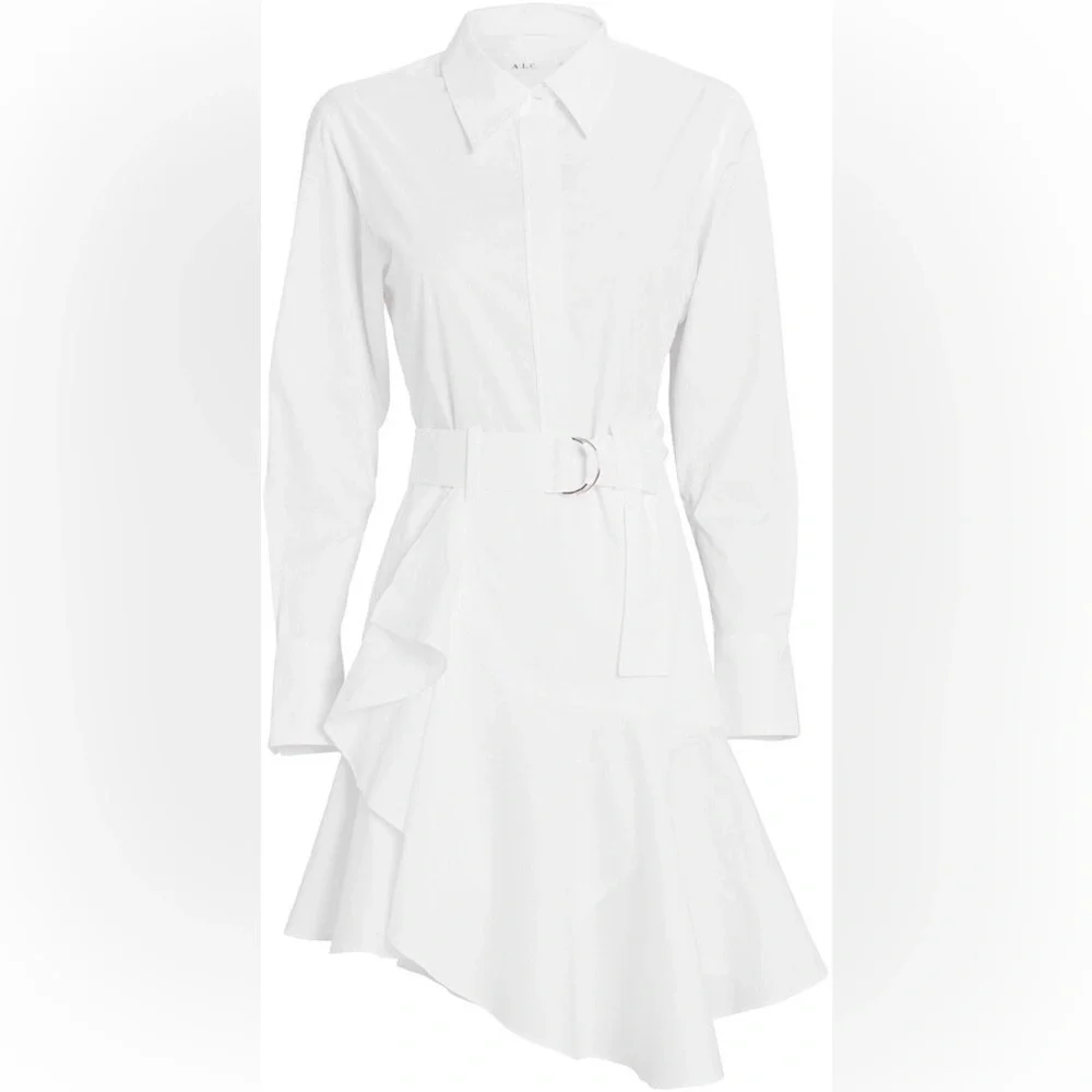 New! A.L.C. Jacey Cotton Poplin Belted Asymmetric Shirt Dress 🤍 size 10 - Picture 5 of 12